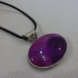 Breathtaking "PURPLE BOTSWANA AGATE" Handmade Sterling Pendant/Black Leather